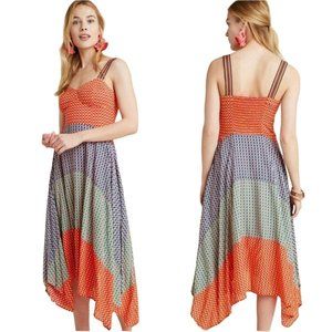 Anthropologie Sz 4 Maeve Vivienne Midi Dress Handkerchief Hem